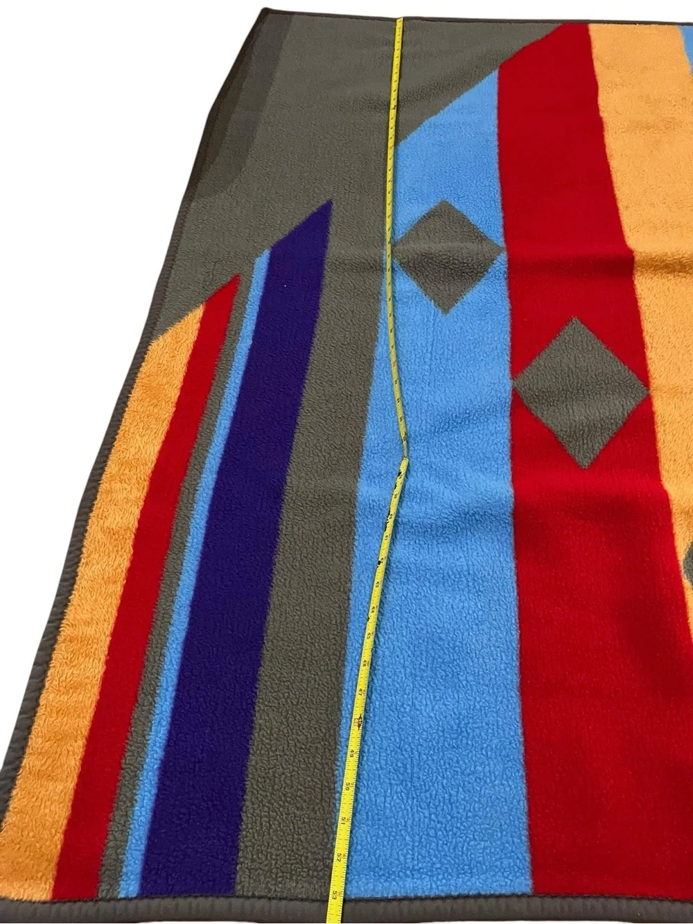 Vintage 1970s DOLAN Velour Blanket, Retro Geometric Design, 66 × 54 in
